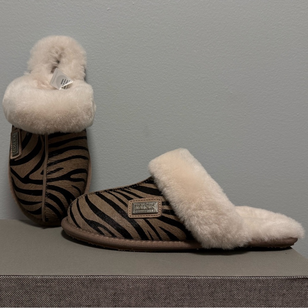 Australia Luxe Sheepskin Zebra Print Slippers